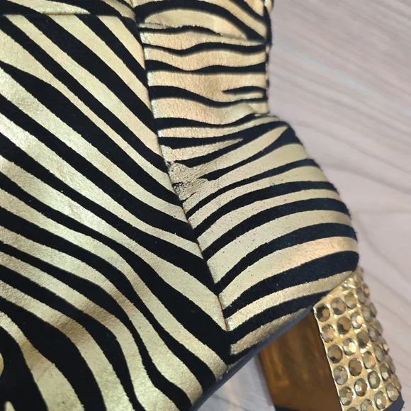 Kurt Geiger Mayfair Over the Knee Metallic Gold Black Zebra Boot 38.5 / 8 - Picture 6 of 7